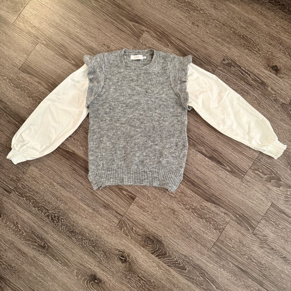 Greylin Grey Knit Pullover with White Puff Sleeves